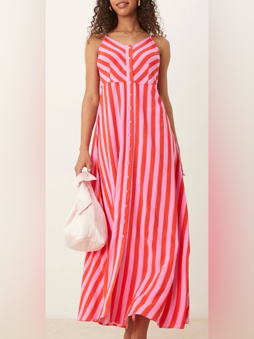 Ya Los Angeles Sleeveless Vertical Stripe Maxi Dress in Pink & Red